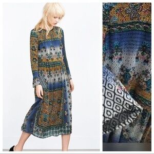 NWOT. Zara Patchwork Print Midi Dress. Size S.